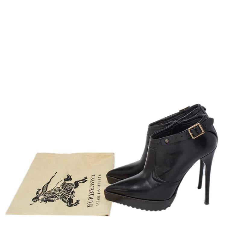 Pre Owned Burberry Black Leather Pointed Toe Booties Size 36
