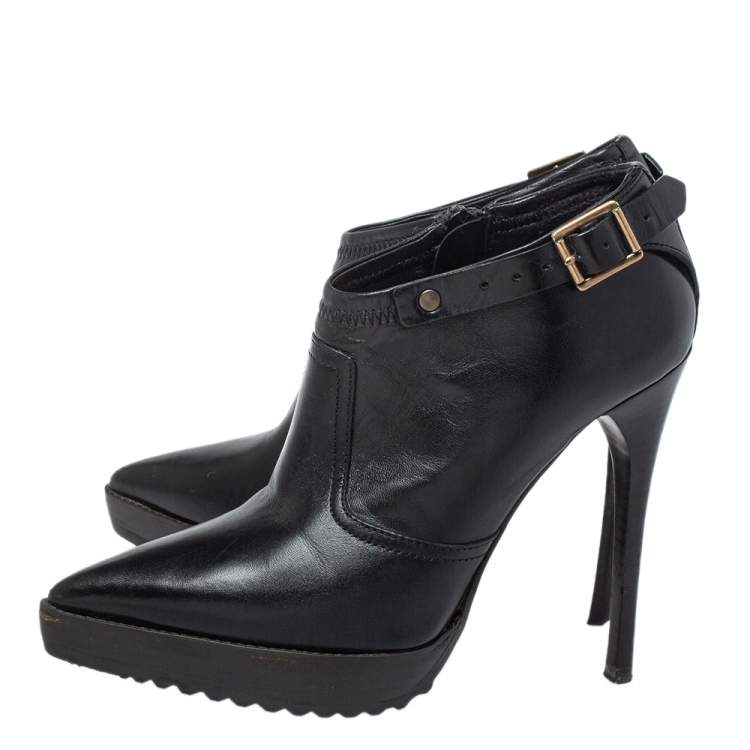 Pre Owned Burberry Black Leather Pointed Toe Booties Size 36