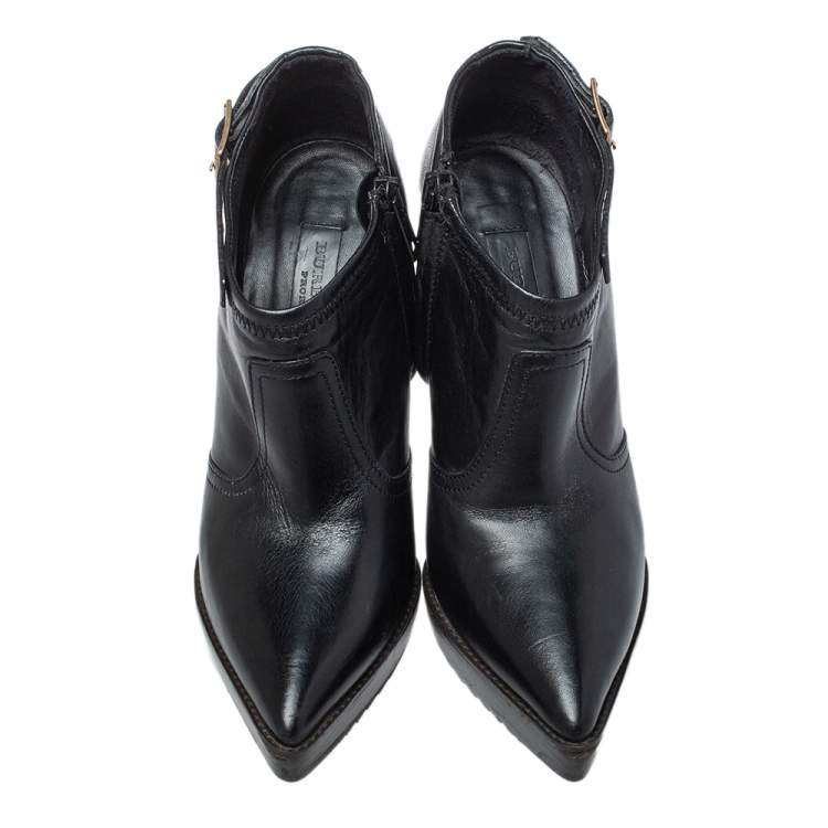 Pre Owned Burberry Black Leather Pointed Toe Booties Size 36