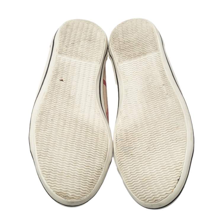 Pre Owned Burberry Beige/Black Novacheck Canvas And Patent Leather Cap Toe Low Top Sneakers Size 40
