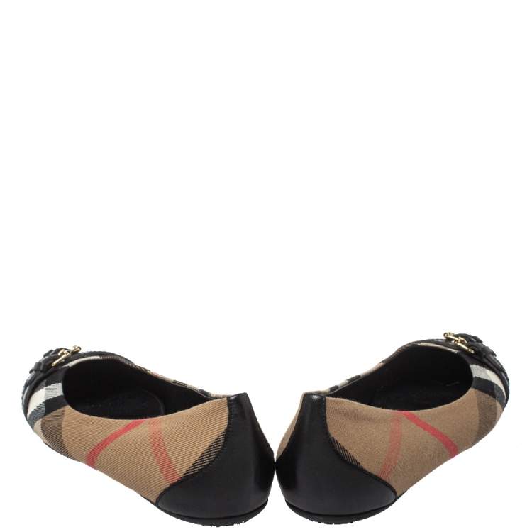 Pre Owned Burberry Multicolor Leather And Canvas Buckle Detail Ballet Flats Size 40