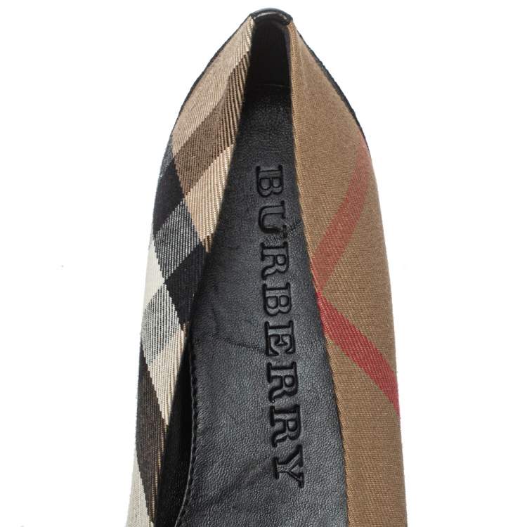 Pre Owned Burberry Multicolor Leather And Canvas Buckle Detail Ballet Flats Size 40