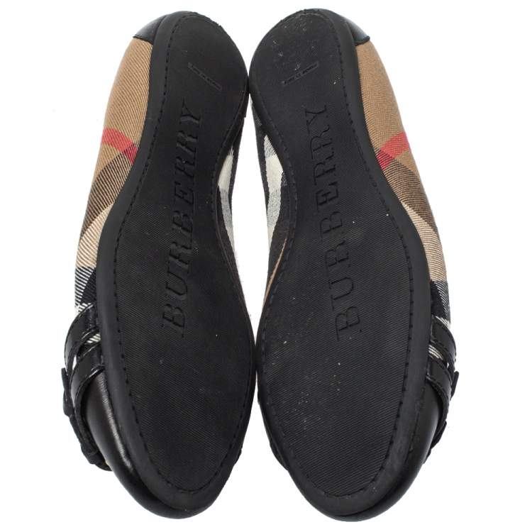 Pre Owned Burberry Multicolor Leather And Canvas Buckle Detail Ballet Flats Size 40