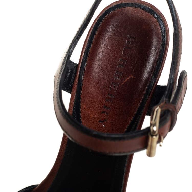 Pre Owned Burberry Brown Leather Whelan Wedge Sandals Size 40.5 