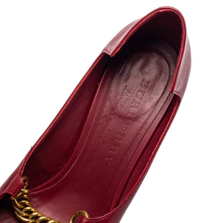 Pre Owned Burberry Red Leather Chain Embellished Pumps Size 38