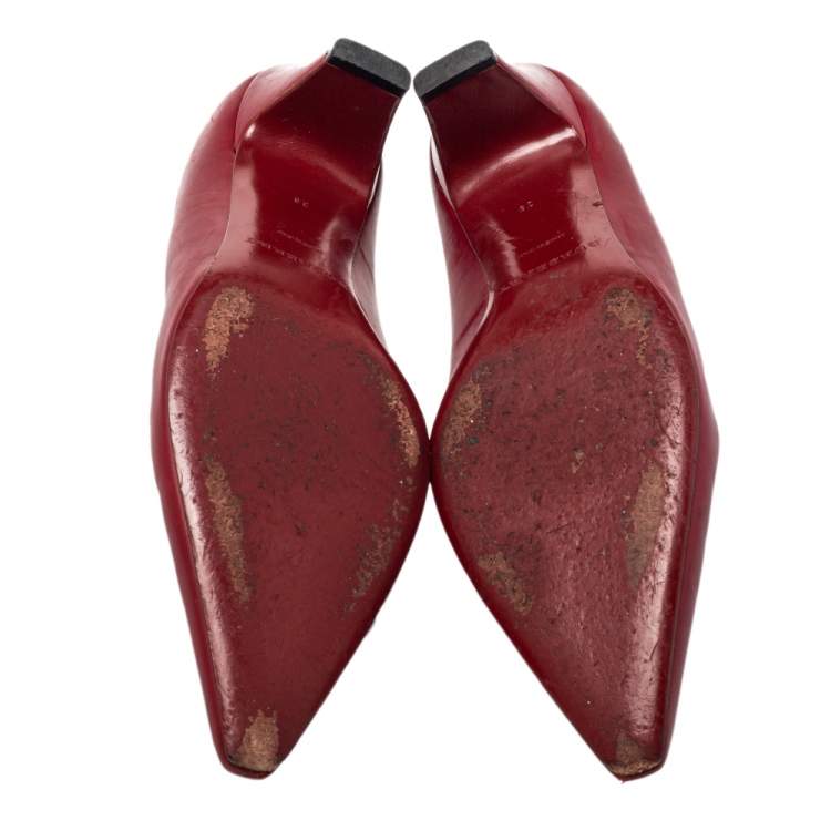 Pre Owned Burberry Red Leather Chain Embellished Pumps Size 38
