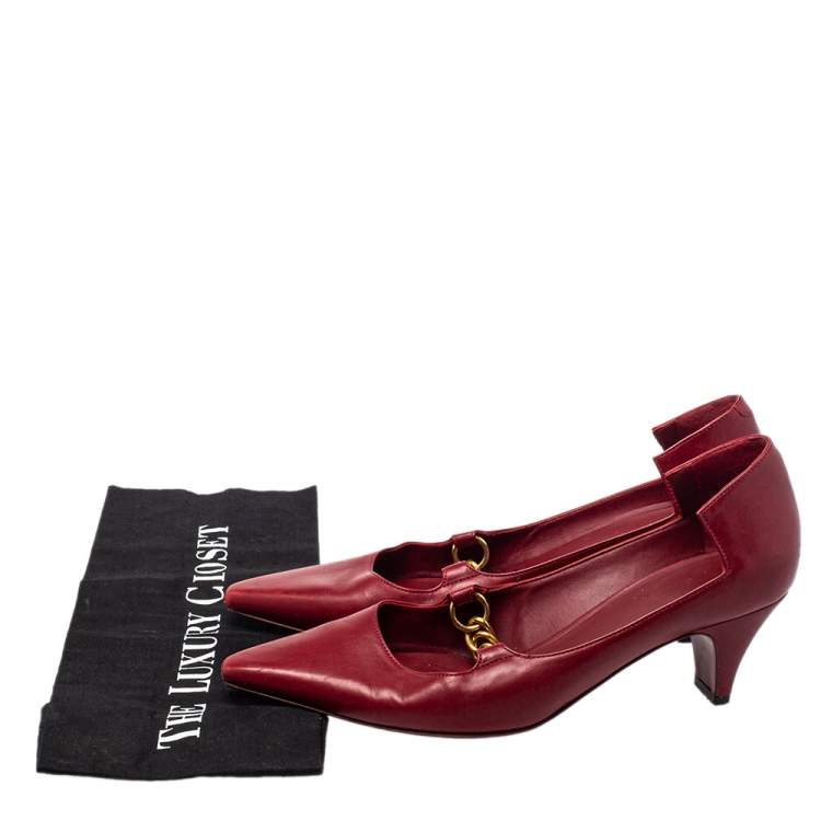 Pre Owned Burberry Red Leather Chain Embellished Pumps Size 38