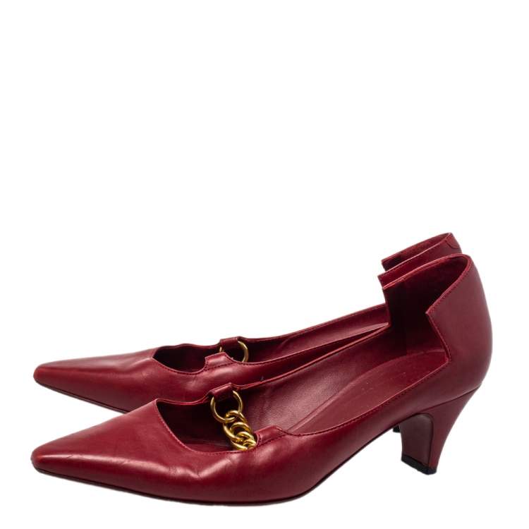 Pre Owned Burberry Red Leather Chain Embellished Pumps Size 38