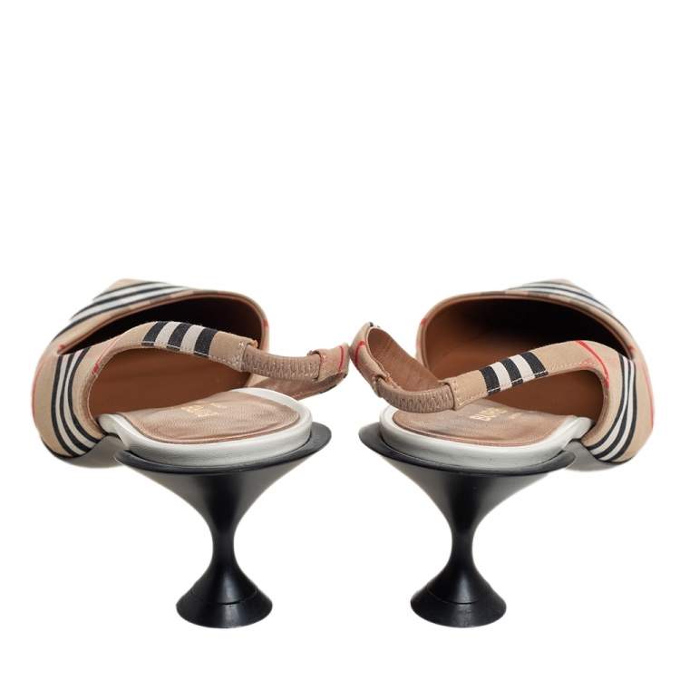 Pre Owned Burberry Multicolor Archive Check Fabric D'orsay Slingback Sandals Size 38 