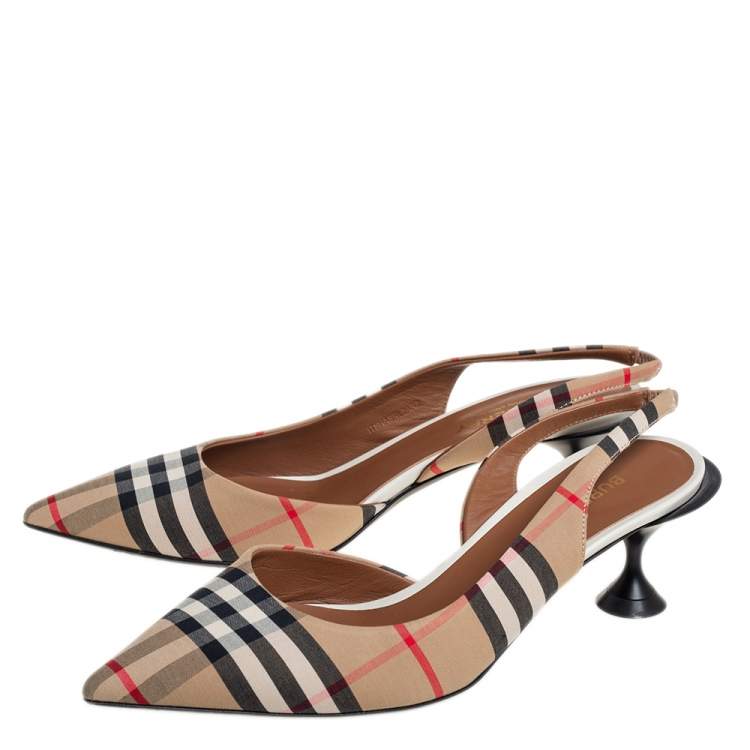Pre Owned Burberry Multicolor Archive Check Fabric D'orsay Slingback Sandals Size 38 