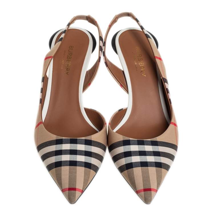 Pre Owned Burberry Multicolor Archive Check Fabric D'orsay Slingback Sandals Size 38 