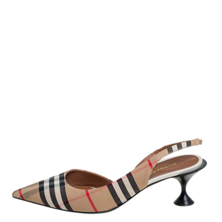 Pre Owned Burberry Multicolor Archive Check Fabric D'orsay Slingback Sandals Size 38 
