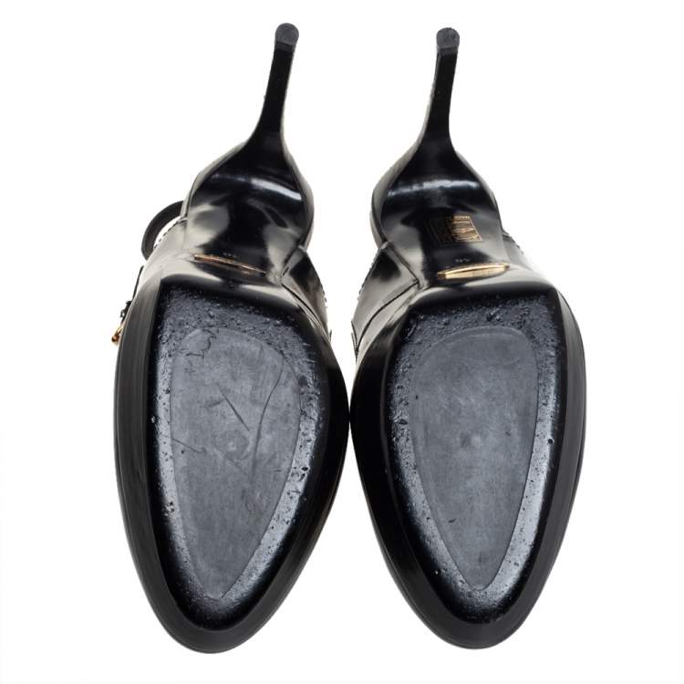 مملوكة مسبقًا Burberry Black Patent Leather Slingback Platform Sandals Size 40