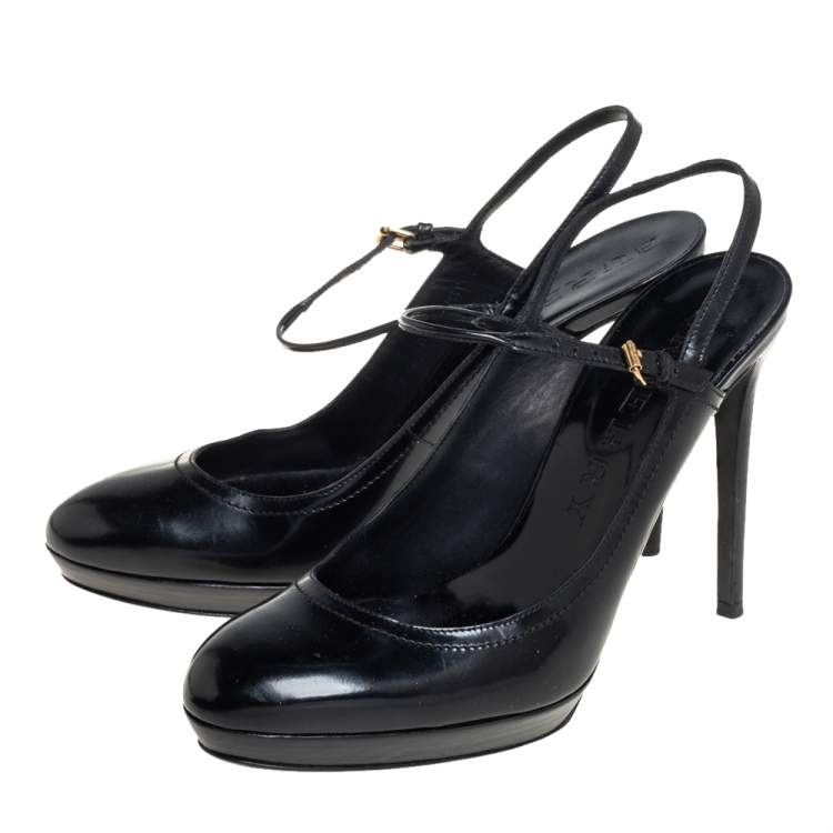 مملوكة مسبقًا Burberry Black Patent Leather Slingback Platform Sandals Size 40