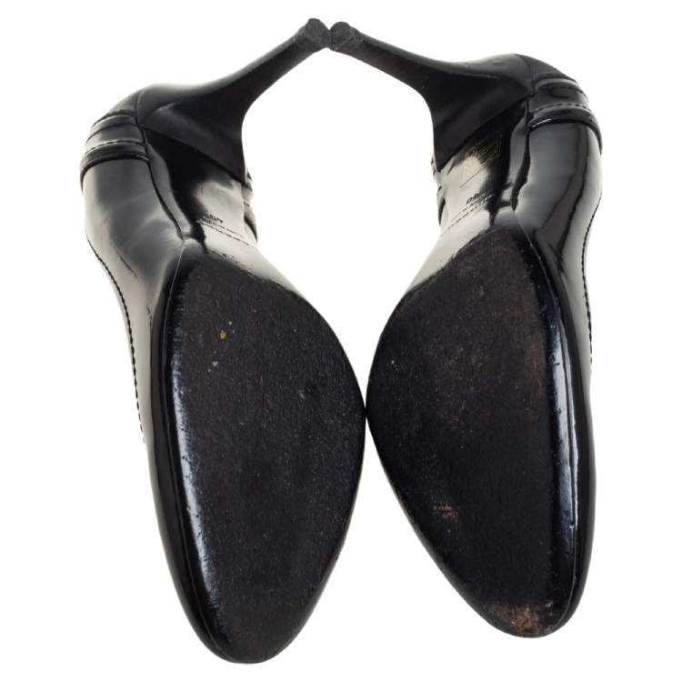 Pre Owned Burberry Black Patent Leather and Coated Canvas Pumps Size 40