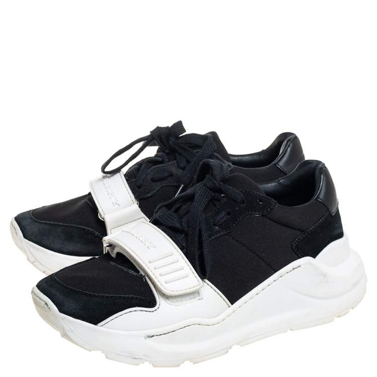 Pre Owned Burberry Black Neoprene And Suede Regis Low Top Sneakers Size 36