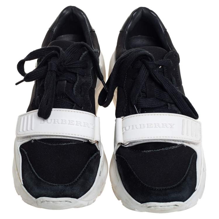 Pre Owned Burberry Black Neoprene And Suede Regis Low Top Sneakers Size 36