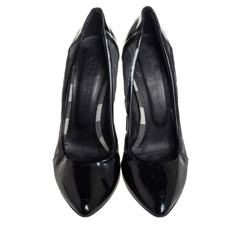 Pre Owned Burberry Black Nova Check Canvas And Patent Leather Pointed Toe Pumps Size 39