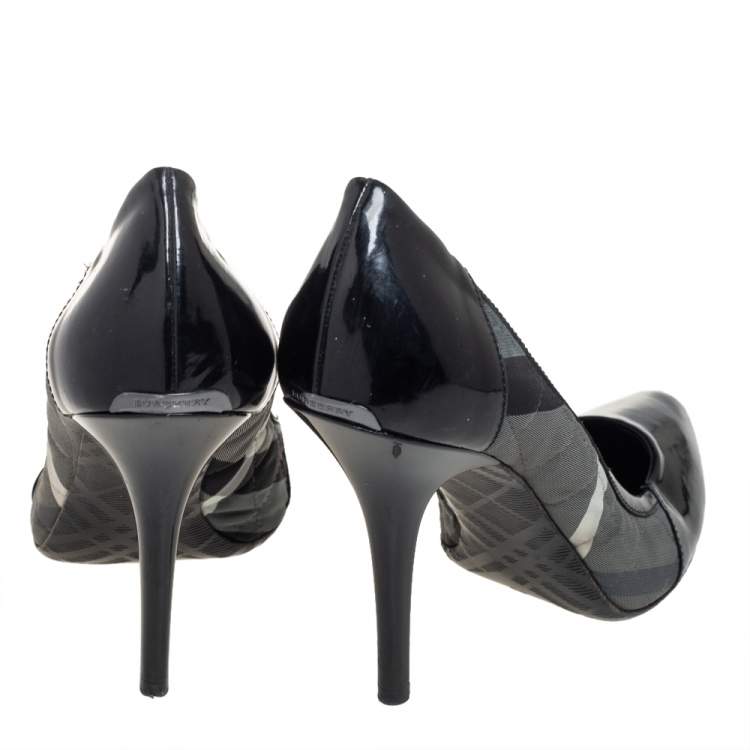 Pre Owned Burberry Black Nova Check Canvas And Patent Leather Pointed Toe Pumps Size 39