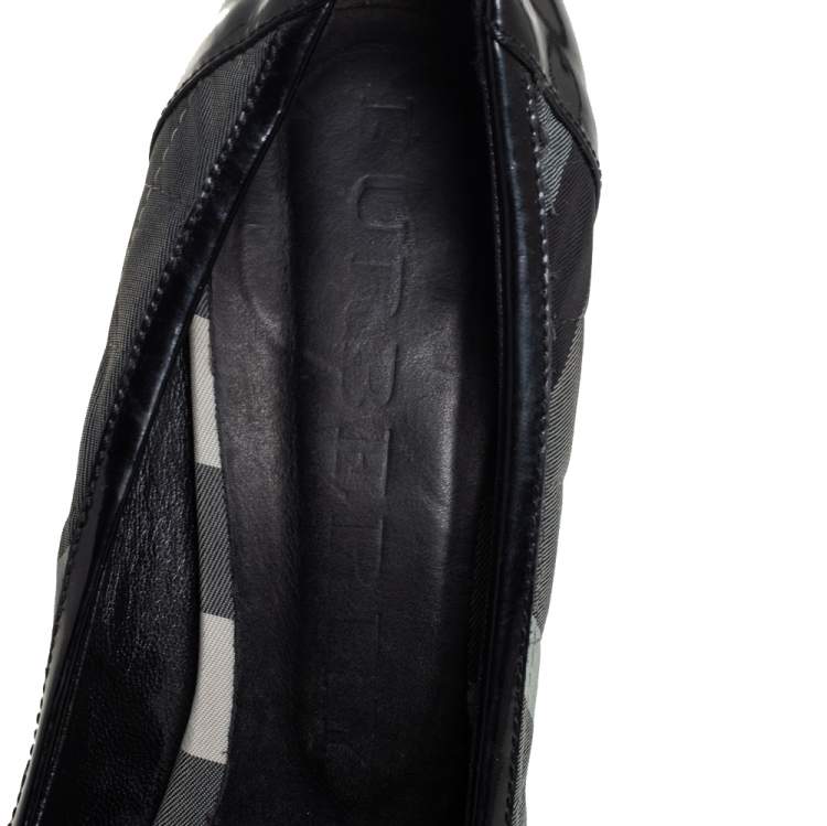 Pre Owned Burberry Black Nova Check Canvas And Patent Leather Pointed Toe Pumps Size 39