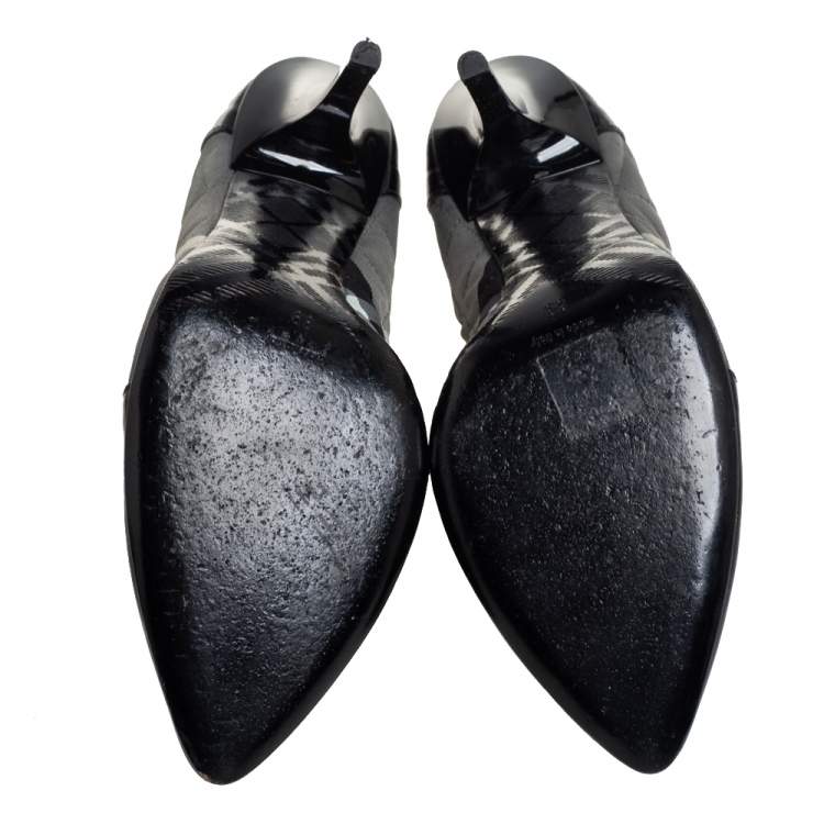 Pre Owned Burberry Black Nova Check Canvas And Patent Leather Pointed Toe Pumps Size 39