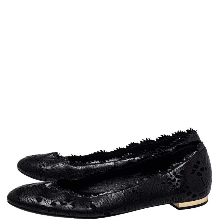 Pre Owned Burberry Black Leather Ballet Flats Size 39