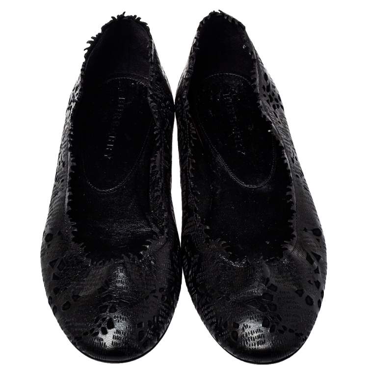 Pre Owned Burberry Black Leather Ballet Flats Size 39