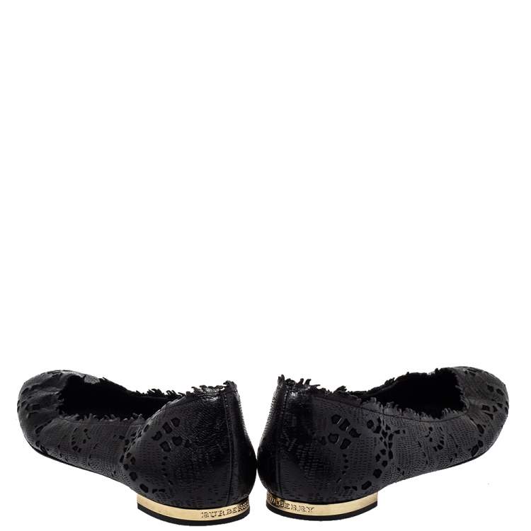 Pre Owned Burberry Black Leather Ballet Flats Size 39