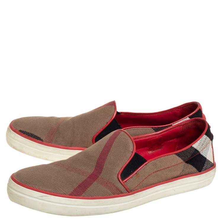 Pre Owned Burberry Beige House Check Canvas And Leather Slip On Sneakers Size 40