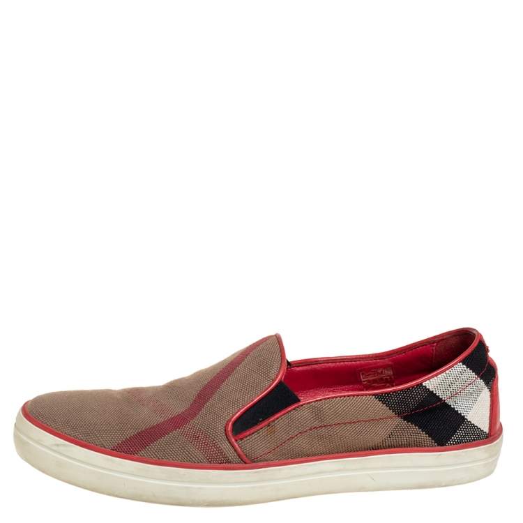Pre Owned Burberry Beige House Check Canvas And Leather Slip On Sneakers Size 40