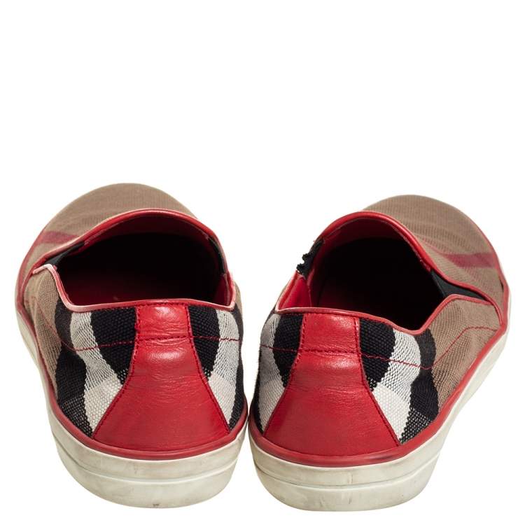 Pre Owned Burberry Beige House Check Canvas And Leather Slip On Sneakers Size 40