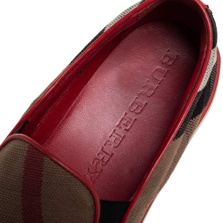 Pre Owned Burberry Beige House Check Canvas And Leather Slip On Sneakers Size 40