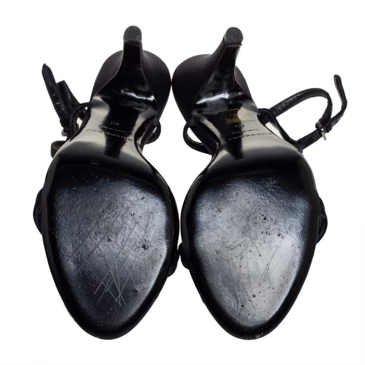 Pre Owned Burberry Black Satin Strap Embellished Sandals Size 40