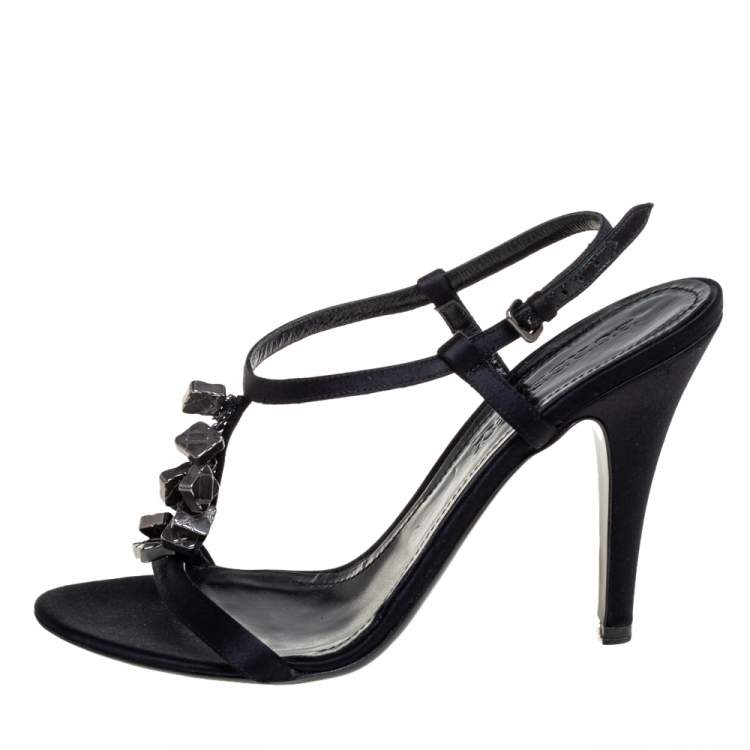 Pre Owned Burberry Black Satin Strap Embellished Sandals Size 40