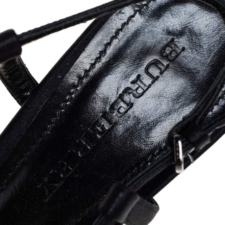 Pre Owned Burberry Black Satin Strap Embellished Sandals Size 40
