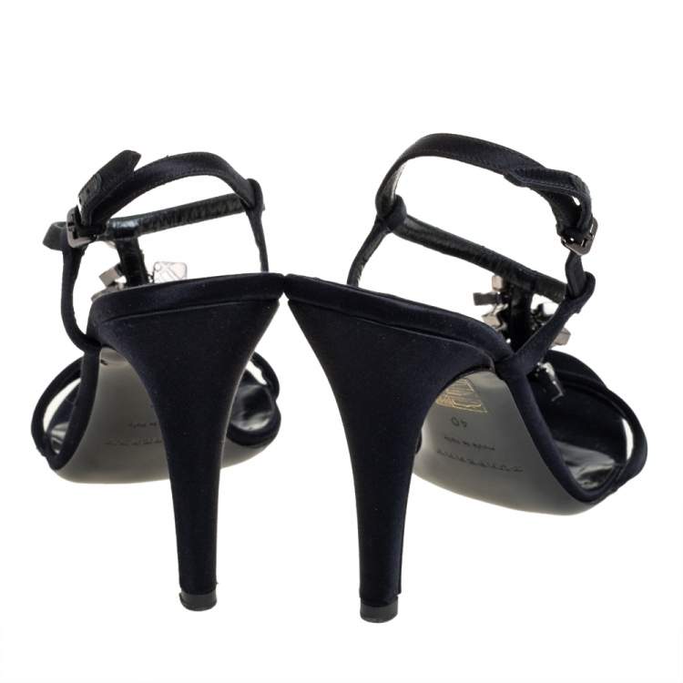 Pre Owned Burberry Black Satin Strap Embellished Sandals Size 40
