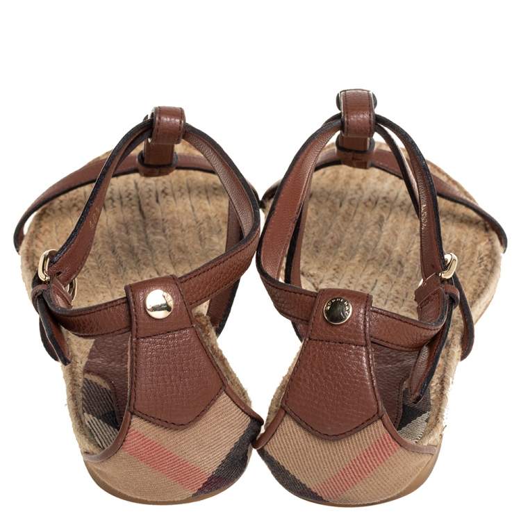 Pre Owned  Burberry Brown Leather Espadrille Flats Size 40.5