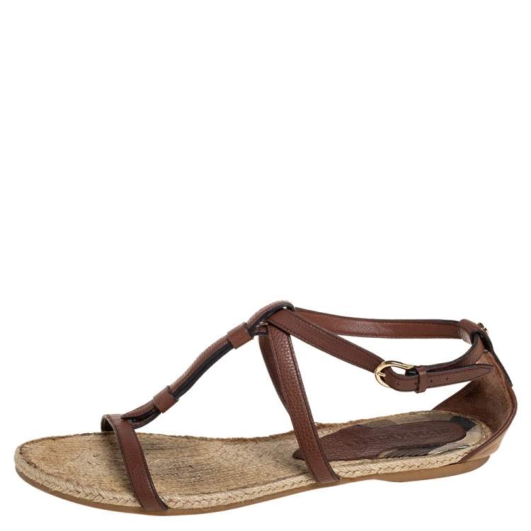 Pre Owned  Burberry Brown Leather Espadrille Flats Size 40.5