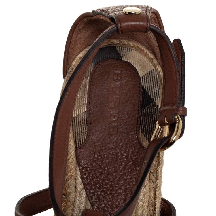 Pre Owned  Burberry Brown Leather Espadrille Flats Size 40.5