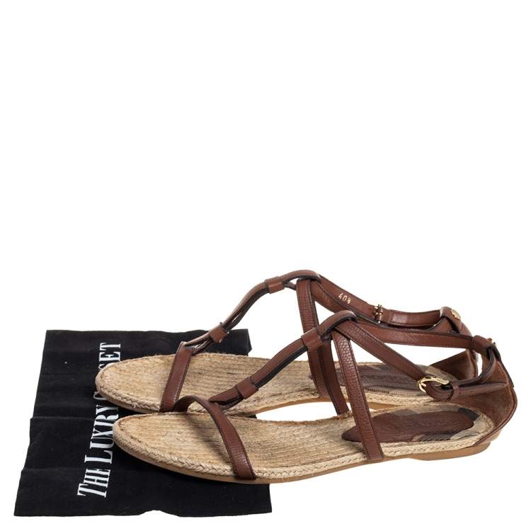 Pre Owned  Burberry Brown Leather Espadrille Flats Size 40.5