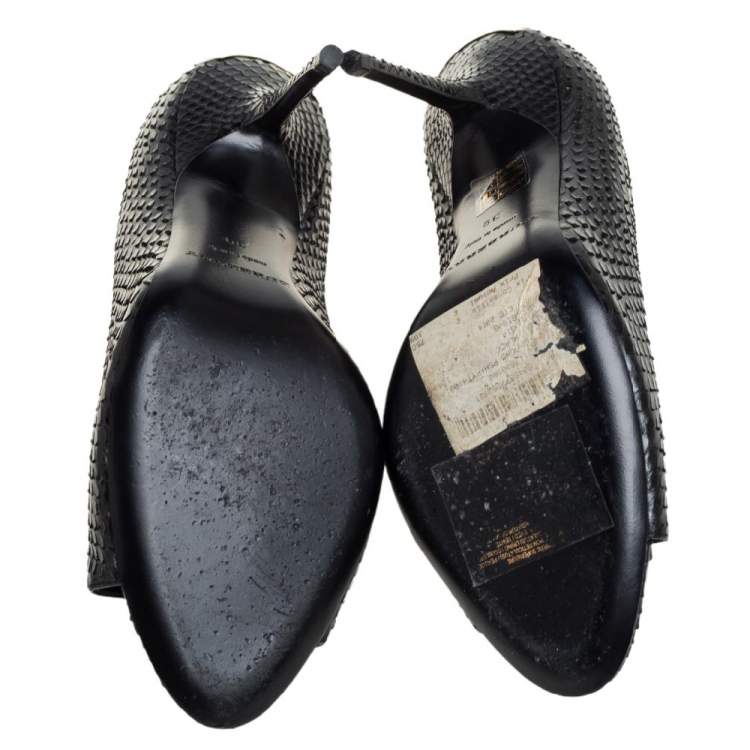 Pre Owned Burberry Black Python Peep Toe Pumps Size 39