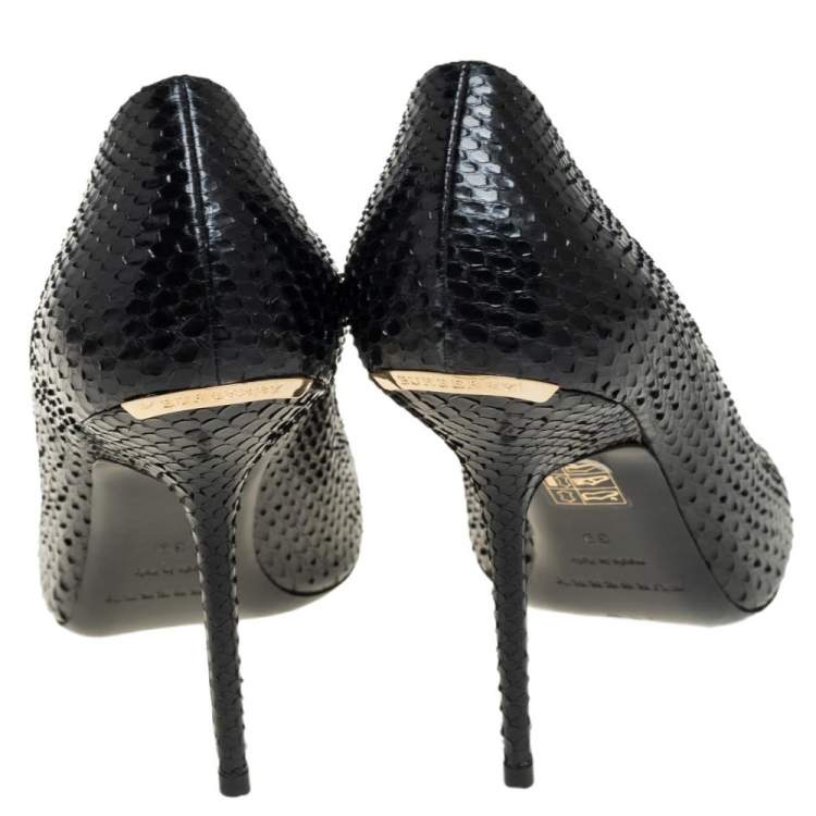 Pre Owned Burberry Black Python Peep Toe Pumps Size 39