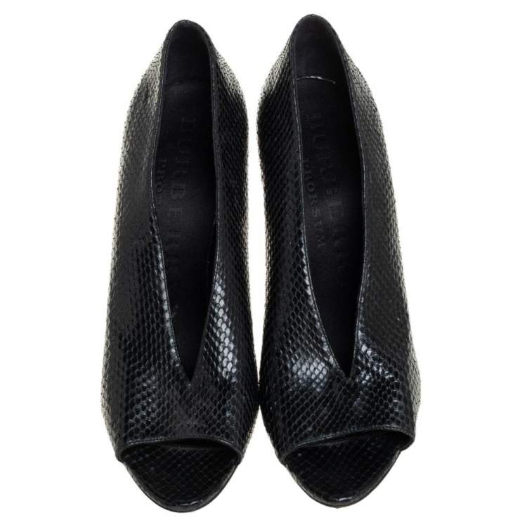 Pre Owned Burberry Black Python Peep Toe Pumps Size 39