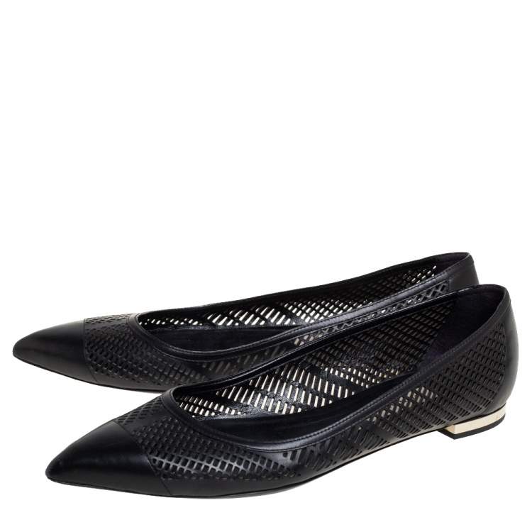 Pre Owned Burberry Black Leather Pointed Toe Ballet Flats Size 40.5