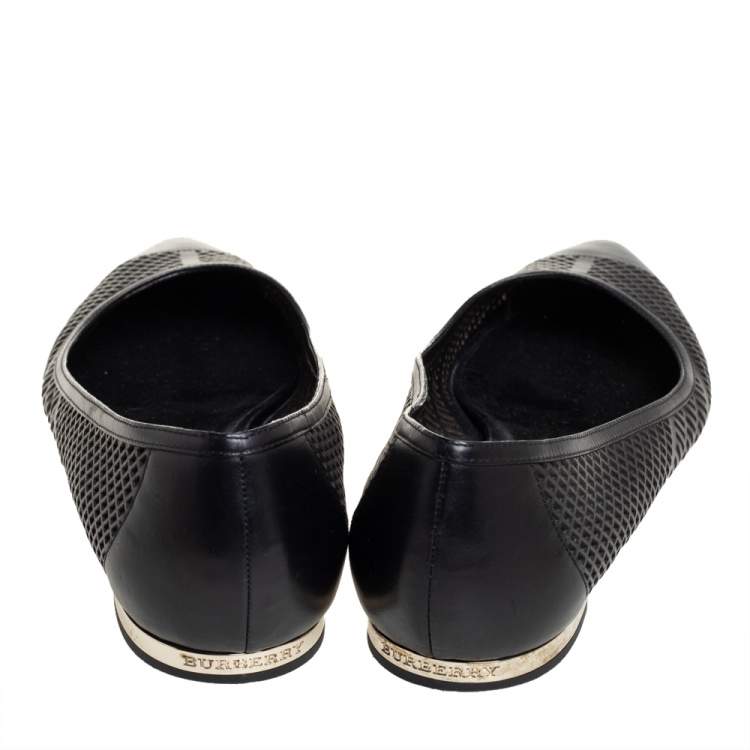 Pre Owned Burberry Black Leather Pointed Toe Ballet Flats Size 40.5