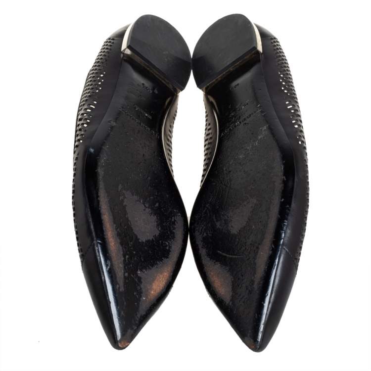 Pre Owned Burberry Black Leather Pointed Toe Ballet Flats Size 40.5