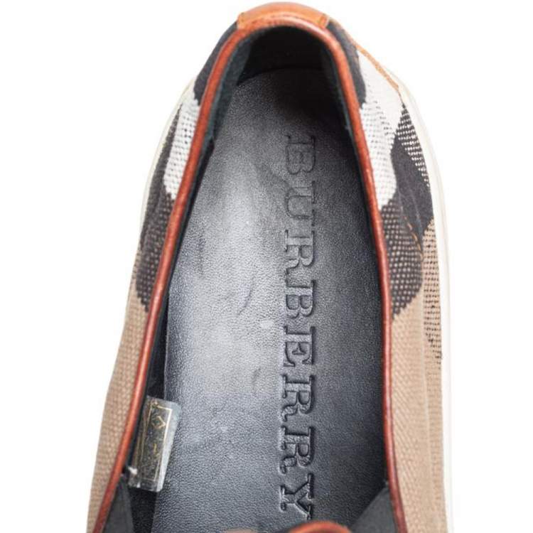 Pre Owned Burberry Brown Nova Check Canvas Slip On Sneakers Size 40