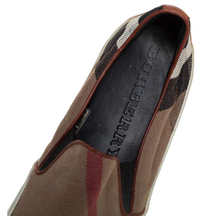 Pre Owned Burberry Brown Nova Check Canvas Slip On Sneakers Size 40