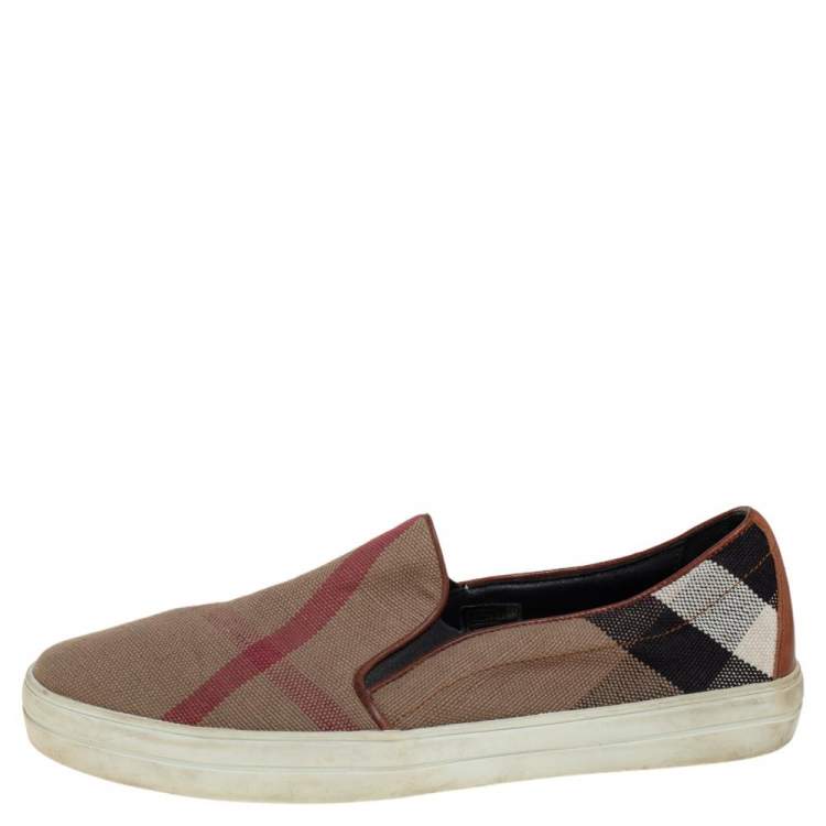 Pre Owned Burberry Brown Nova Check Canvas Slip On Sneakers Size 40