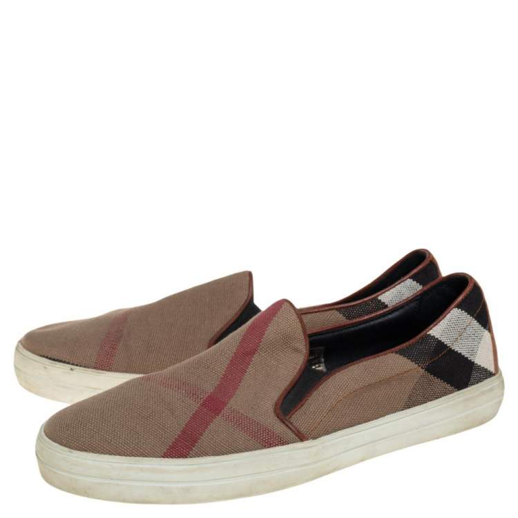 Pre Owned Burberry Brown Nova Check Canvas Slip On Sneakers Size 40